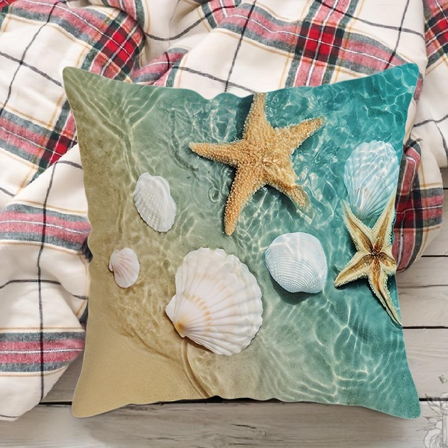 Summer Beach Starfish Seashell Pillowcase Blue Ocean Nautical Cushion Cover Caribbean Coastal Home Decor