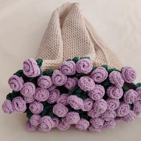 Crochet Rose Bouquet Blanket Handmade Rose Bouquet Throw Blanket Crocheted Roses Bouquet Sofa Blanket for Bed Decor Romantic Gift