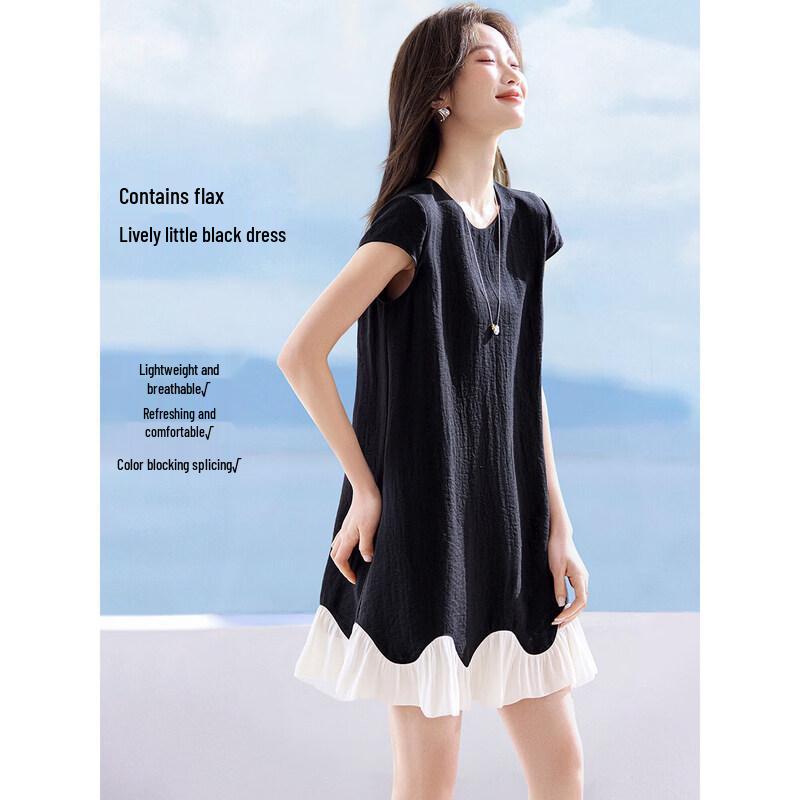 Elegant Round Neck Wave Hem A-Line Midi Dress XL