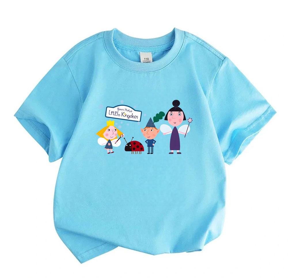 Kids Unisex 100% Cotton Crew Neck Short Sleeve T-Shirt, Cute Cartoon Fairy Dwarf Ladybug Printed Casual Soft Tee for Boys and Girls Daily Wear