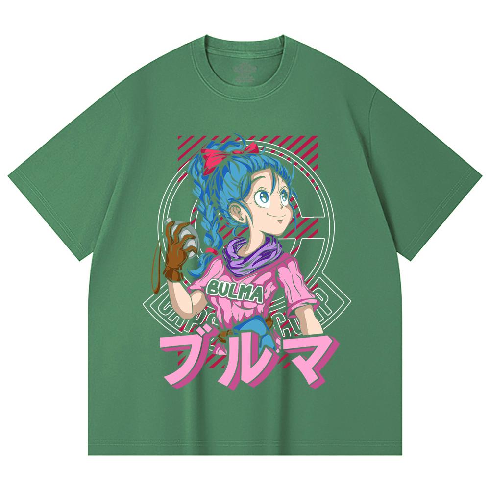 

230 Gsm 100% Cotton Dragon Ball V17 Bulma Print Unisex Heavy Cotton T Shirt M зелений