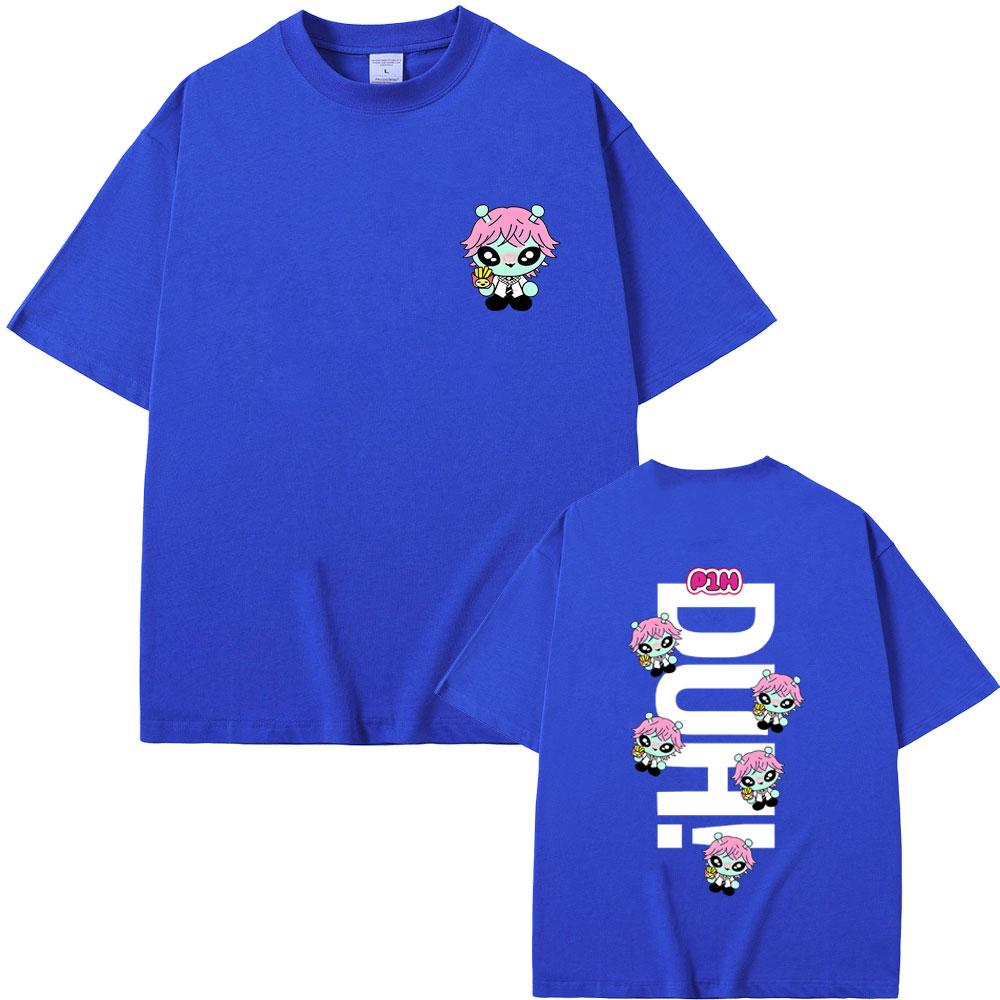 Korean Kpop P1Harmony 2025 DUH Cartoon Style Print Tshirt Cat Funny Meme T Shirt Men Women Hip Hop Fashion Oversized Tshirts