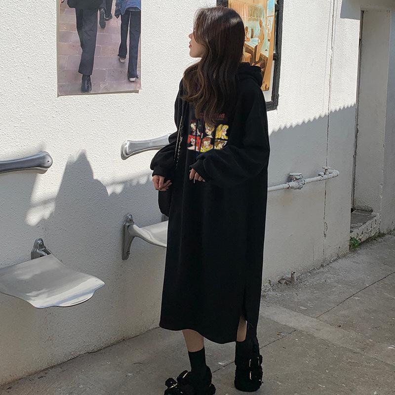 Women's Fashion Fall Winter Long Sleeve Hooded Loose Waistline Casual Dresses