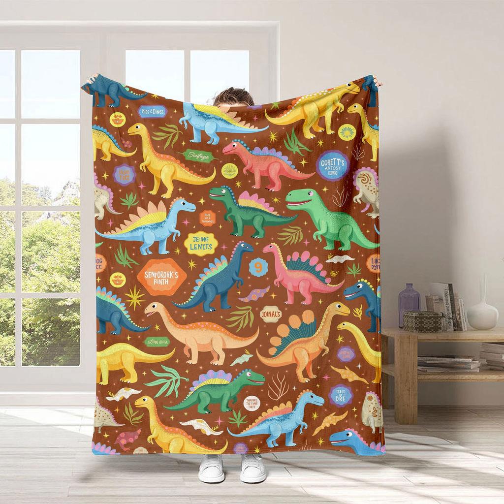 Dinosaur Car Cartoon Printed Blanket for Sofa Bed Travel Camping Living Room Office Conditioning Blanket for All Seasons Gifts
