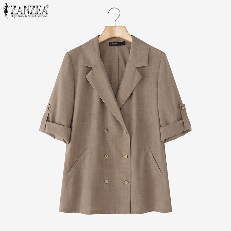 ZANZEA Womens Casual Solid Color Loose 3/4 Sleeve Thin Cardigan Outwear