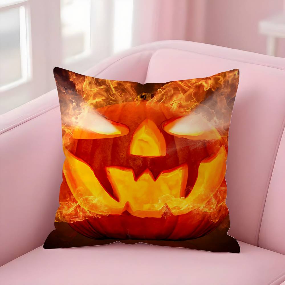 Halloween Pumpkin Flame Pillow Case Short Plush Double-Sided Print Square Throw Pillow Covers Sofa Home Cushion Decor