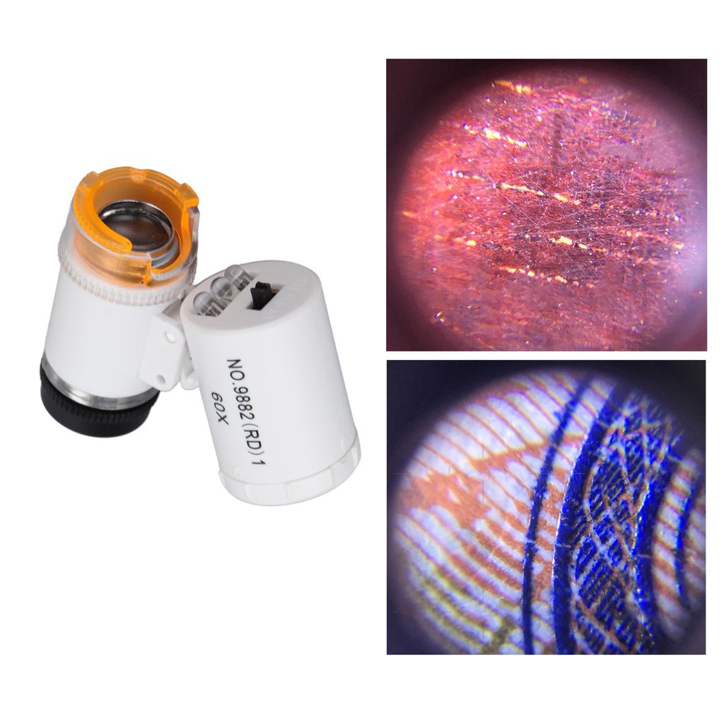 60X   Vergrößerung Lupe Tragbar Schmuck Kassen Lupe Detektor LED Licht   Mikroskop