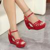 Womens Patent Leather Wedge Heel Sandals, Open Toe Thick Platform Waterproof Summer Plus Size Model Shoes