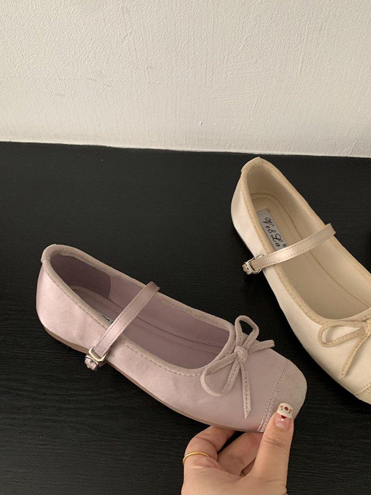 Bow-knot Mary Janes Women's Shoes Height Increasing 2025 Spring New Buckle Strap Ballet Dance Shoes Round Toe Comfortable Flats