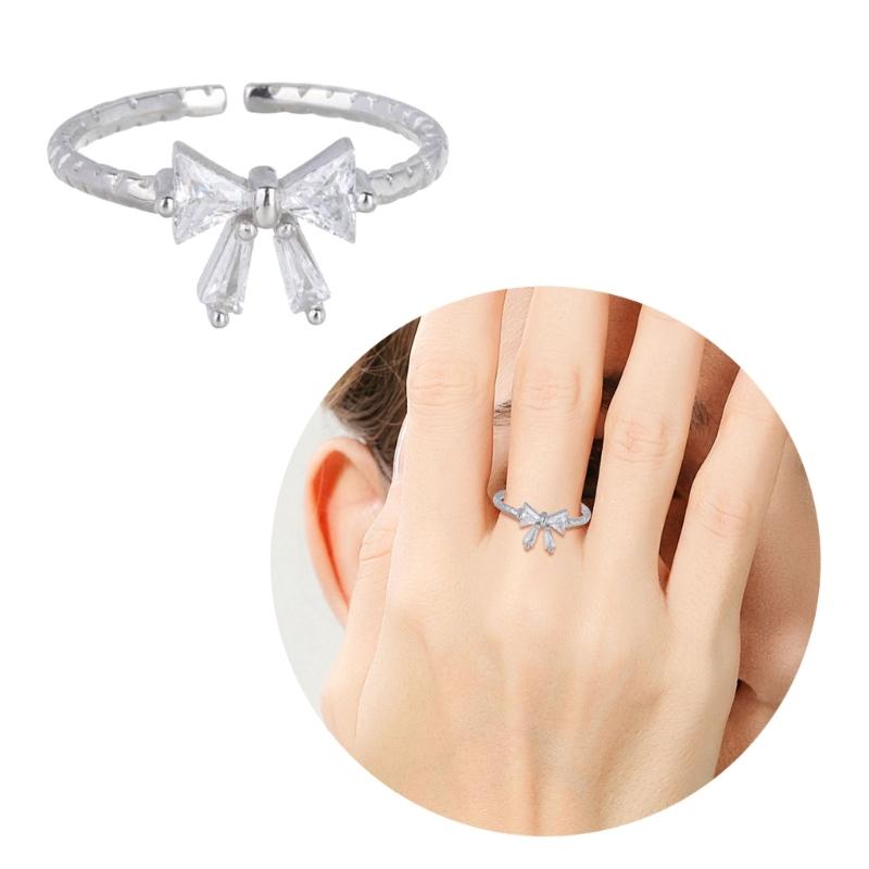 Elegant White Bowknot Rings Open Rings for Women and Girls Adjustable Zircon Jewelry Perfect for Parties and Dates