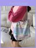Trendy Street Style Pink Floral Tote Bag With Soft Cotton Fabric And Spacious Design