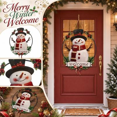 Christmas Snowman Wall Hanging Decor - Rustic Holiday Ornament for Home