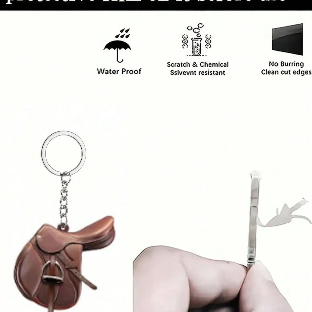 1 Pc Western Cowboy Saddle Acrylic 2D Keychain Pendant Personalized Decoration Universal Men's and Women's Flat Keychain