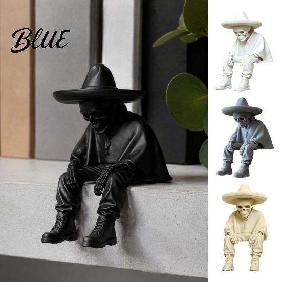 Artistic Character Ornaments 3D Printed Sitting Skeleton Shelf Sitter Figurine Gothic Hat Desktop Niche Creative Gifts Ornament Trendy Home