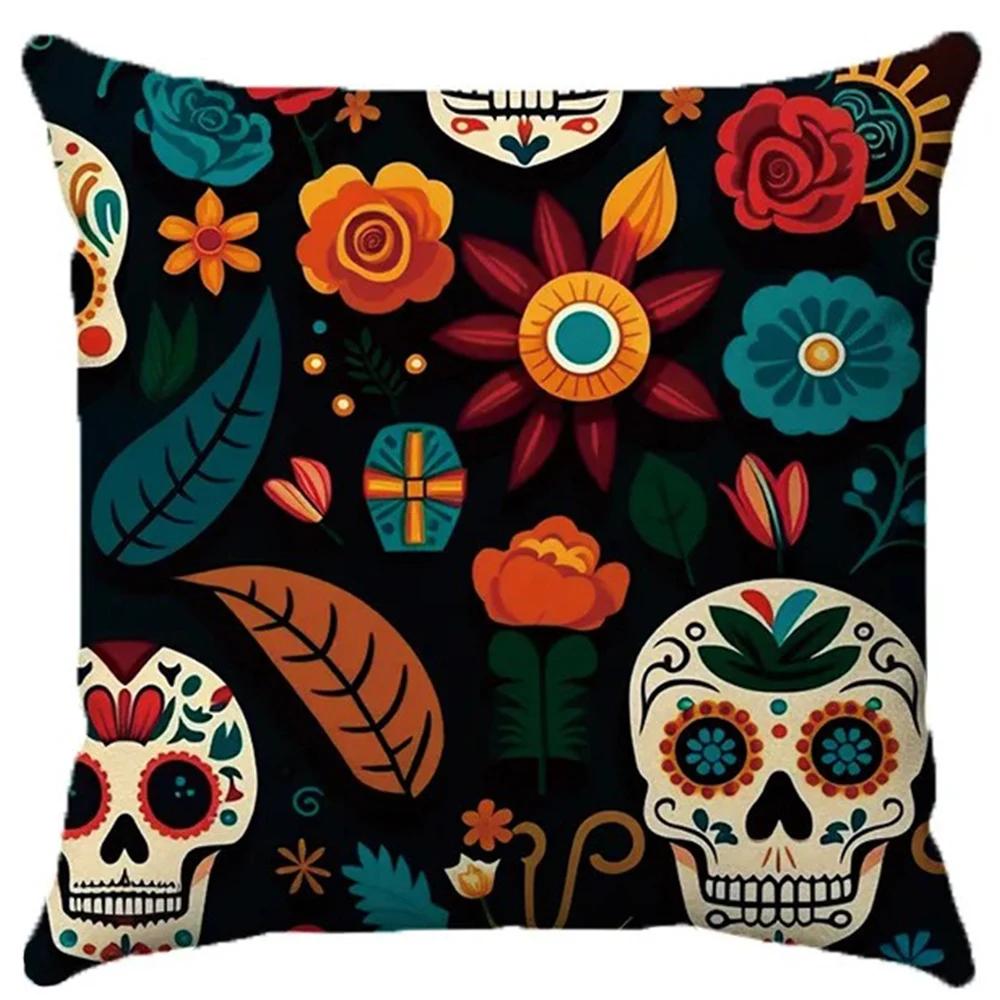 Halloween Decorative Pillowcases Fun Skull Print Pillowcases Suitable for Home Living Room Sofa Room Decoration