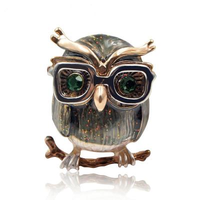 Cute Green Eyes Owl Brooch Wear Glasses Fashion Enamel Pin Animal Brooch