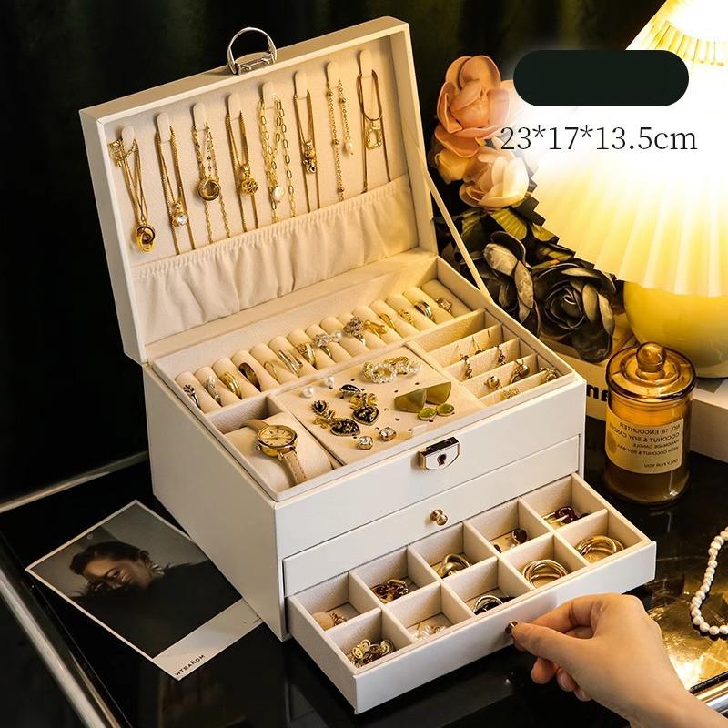 Classic Leather Jewelry Box With Multiple Layers For Elegant Storage Of Earrings Rings And Necklaces