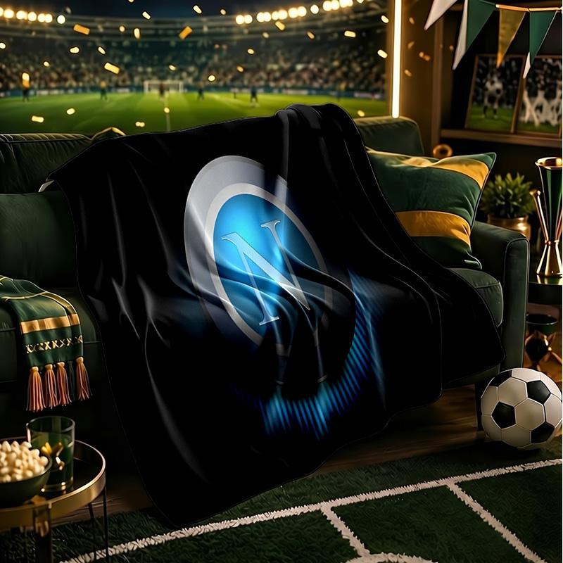 Electric Blue Napoli Logo Throws Blanket Flannel Blankets Plush for Couch Bed Gifts for Men Women Travel picnic blanket Christmas fan gifts