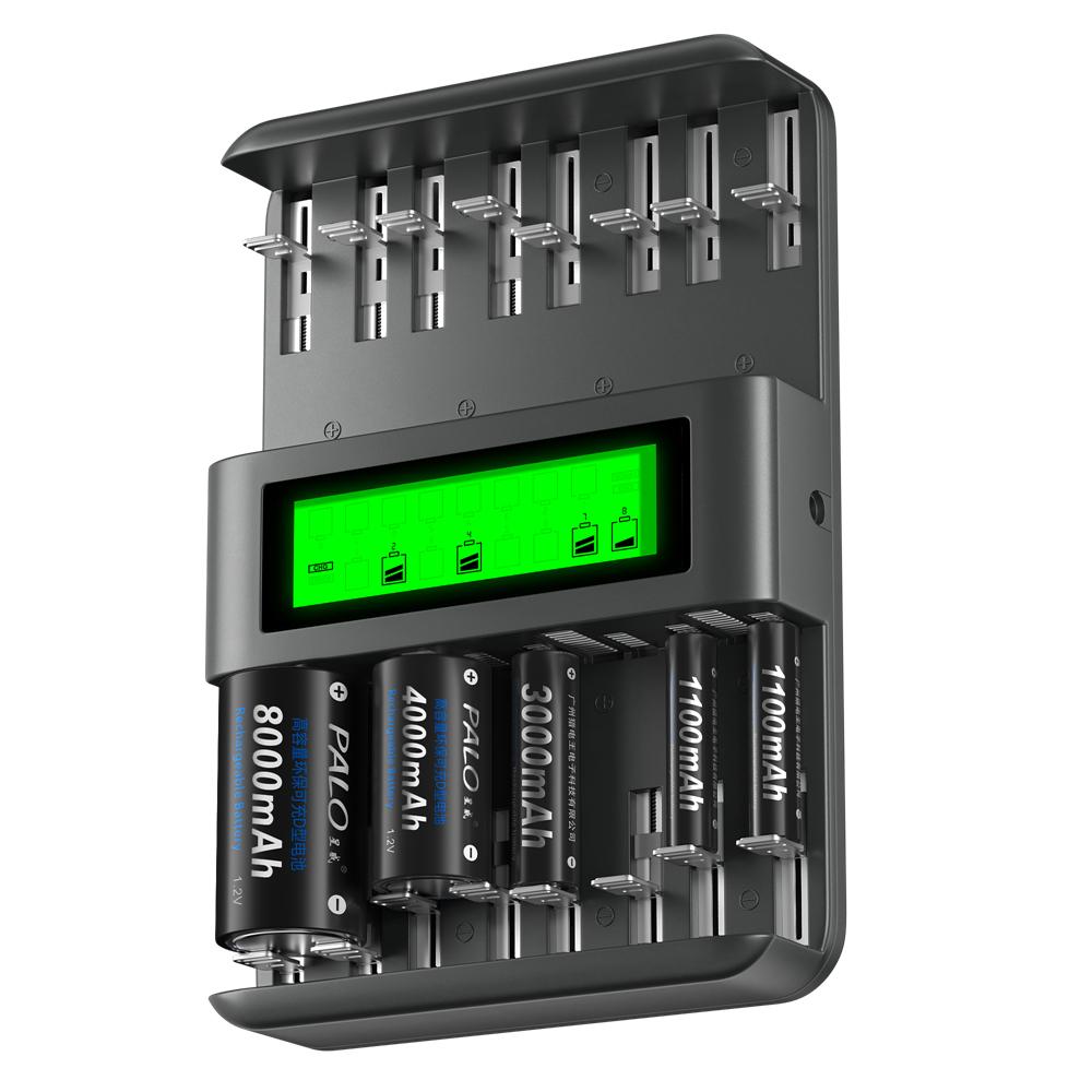 PALO 1.2V Ni-MH Rechargeable Battery C Cell 4000mAh (R14 LR14) with 8 Slot LCD Charger