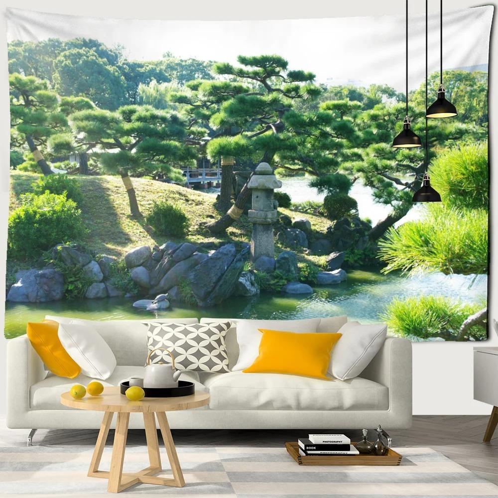 Sea Moon Cherry Blossom Forest Trail Wall Hanging Tapestry Home Decoration Living Room Bedroom Wall Background Hanging Cloth
