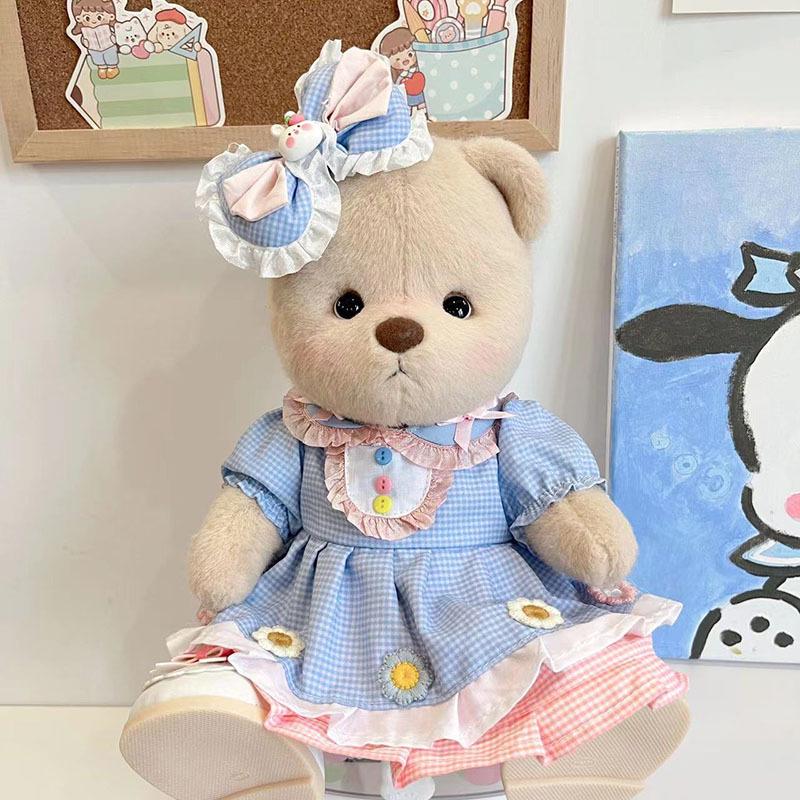 Medium Bear Outfit - Blue Pink Striped Carrot Overalls Set