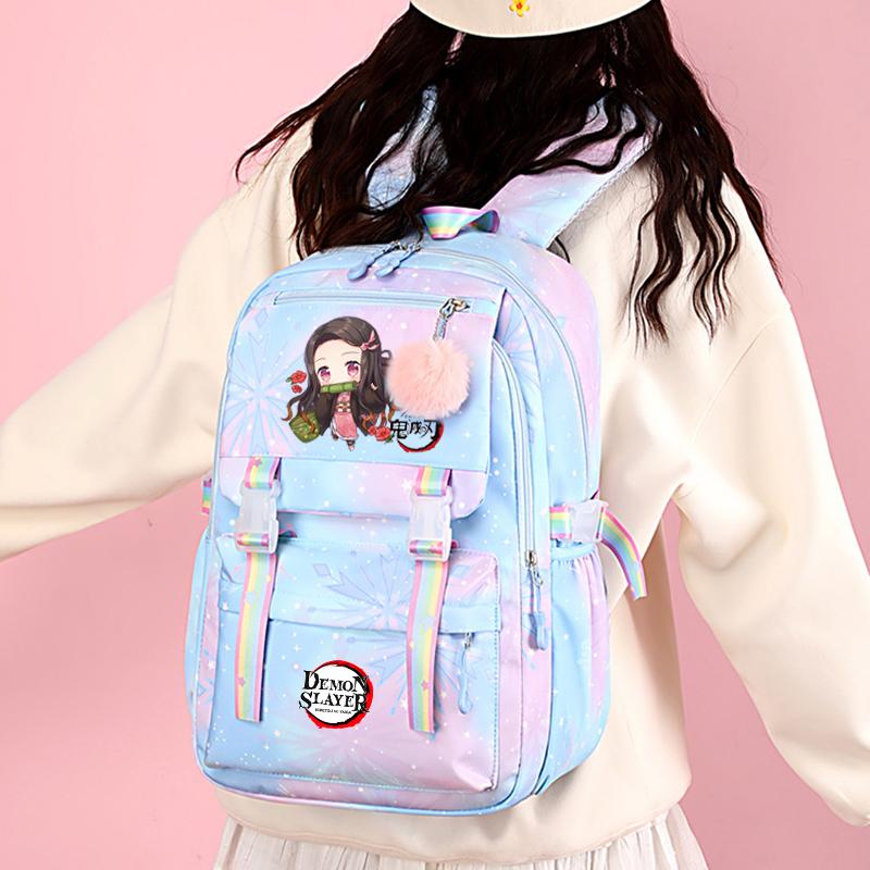 Anime Demon Slayer Backpack Computer Bagpack Sweet Soft Backpack Printed Girl Lightweight Schoolbag for Women Travel Leisure Bag Rucksack Mochila