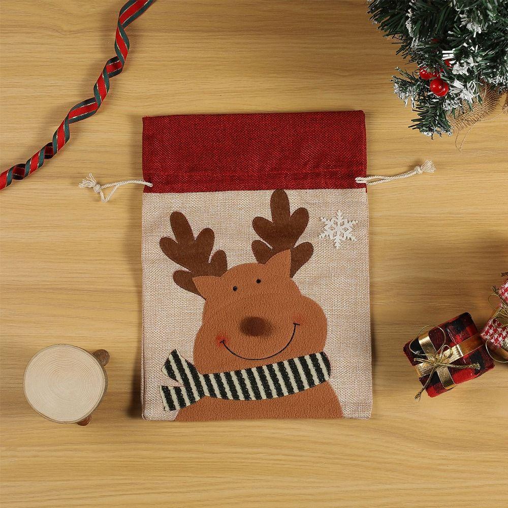 Cartoon Santa Snowman Deer Christmas Gift Bag Dimity Multicolor Christmas Apple Bag Large Capacity Two Sizes
