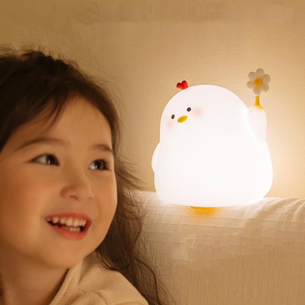 Chick Night Lamp Cartoon Pat Nursery Nightlight Silicone Nursery Nightlight Rechargeable Squeeze Animal Lamp With 3 Light Modes