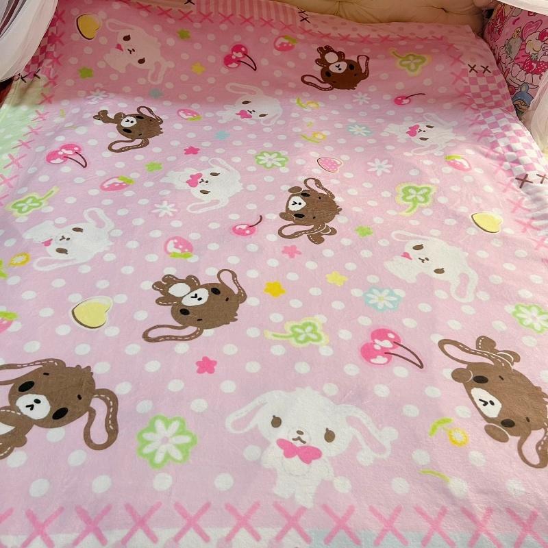 Cute Sugarbunnies Coral Plush Blanket Office Home Lounge Chair Blankets Cartoon Loving Soft Printed Blankets 1.5*2m Gifts