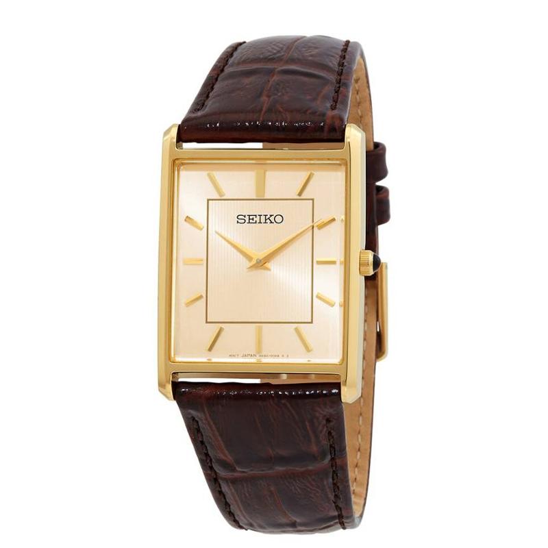 

SEIKO Essentials Series 30m Waterproof Quartz Leather Strap 27mm Men s Watch Gold Dial SWR064