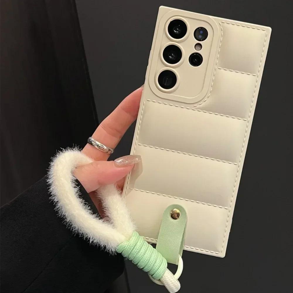 Wrist Strap Phone Case For Samsung  S26 S25 Ultra S24 S23 S21 S20 FE S22 Plus A16 A06 A55 A35 A25 A15 A05s A05 Down Jacket Style