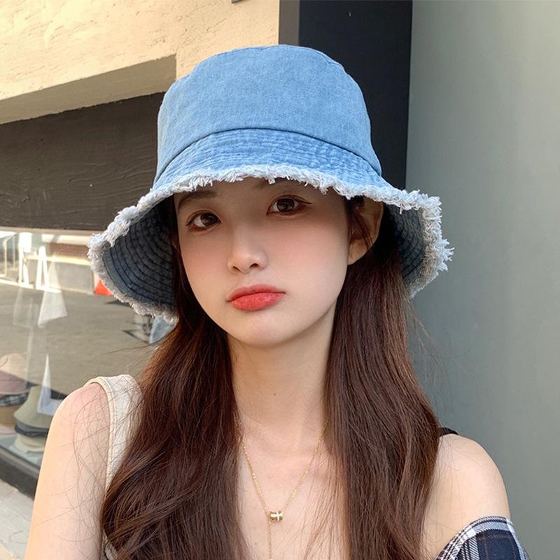 Denim Bucket Hat Women's Summer Sunshade UV Protection Sun Hat Ins Trend Hat 2025 New Big Brim