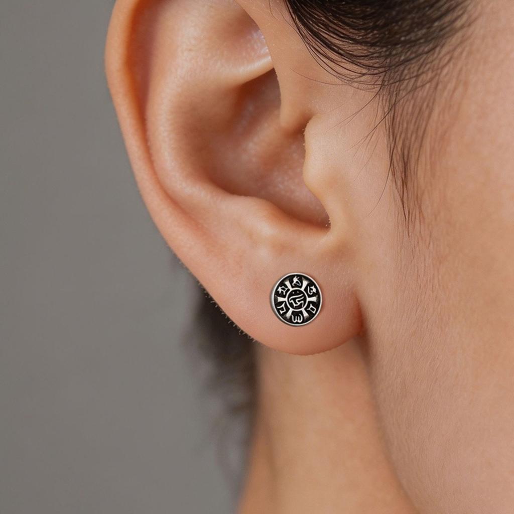 Stainless Steel Retro Stud Earrings for Men Women Piercing Earrings Jewelry for Sensitive Ears Fashion Punk Hip Hop
