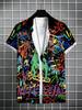 Men'S Urban Street Style Aloha Shirt, Abstract Graffiti Print, Casual Vacation Shirt, Suitable for Fans of Cool And Trendy Styles