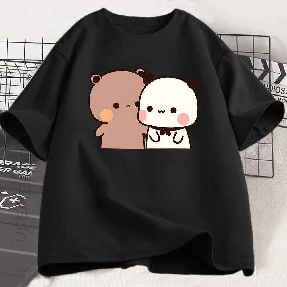 Cute Bubu Dudu Panda Bear Graphic Tshirt Kawaii Couple Animal Print Tee Summer Short Sleeve Casual Fashion Top For Unisex