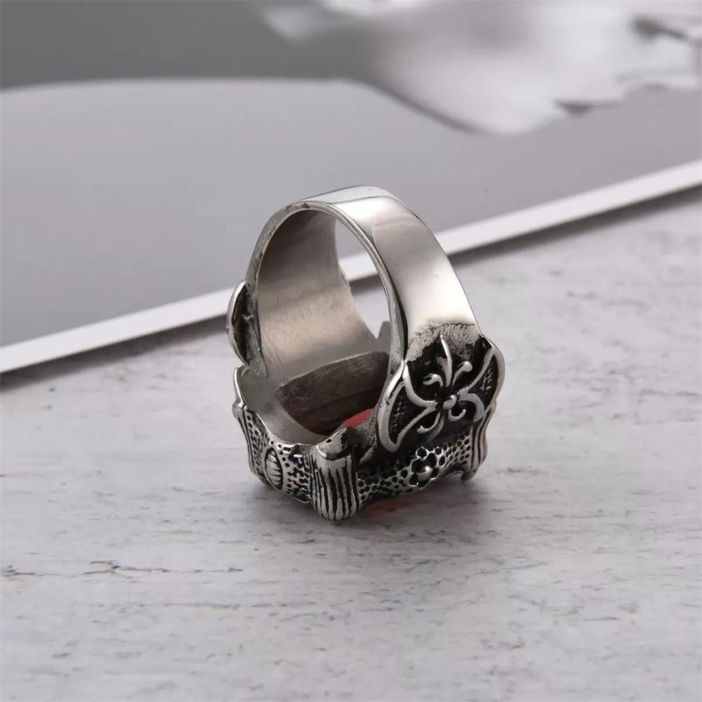 Huge Ruby Claw Ring Stainless Steel Jewelry Stone Man Oxe Ring