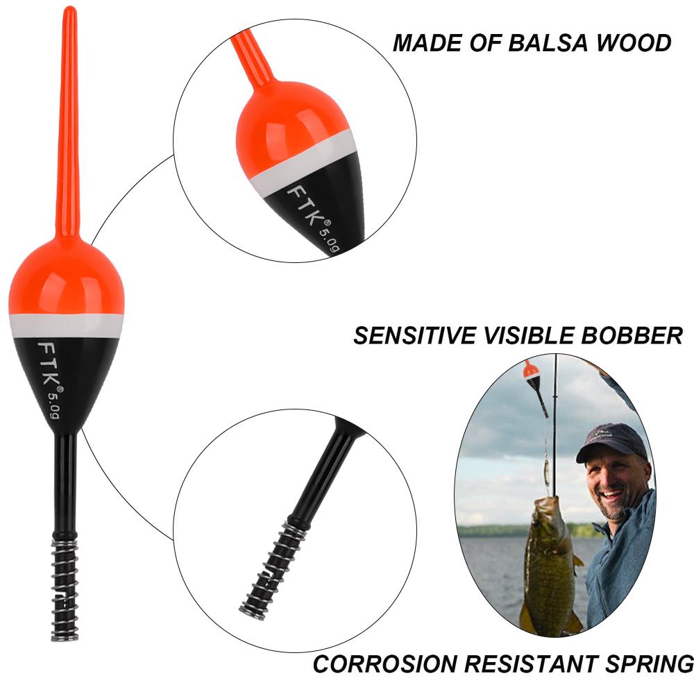 FTK 5 шт. 2 г/4 г/5 г Поплавці для риболовлі Поплавці з бальси Весняний ковзний поплавок Фіксовані поплавці для краппі, панкфіша, сома