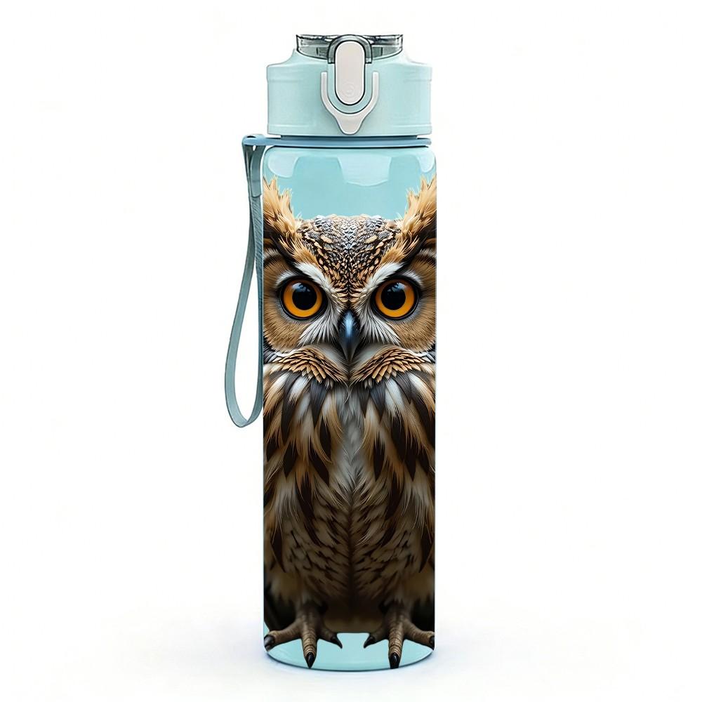 1PC Dark Owl Wild Bird Animal Print 750ml Color Plastic Sports Water Bottle Leakproof Flip Straw Lid Suitable for Sports Office Home Use