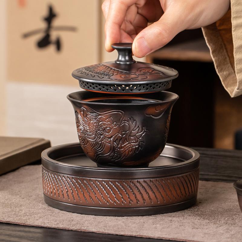 Jianshui fialová keramika gaiwan drak ručně vyráběná domácí čajová sada kung-fu čajová miska čajový šálek čaje konvice na čajový obřad mísa na čaj