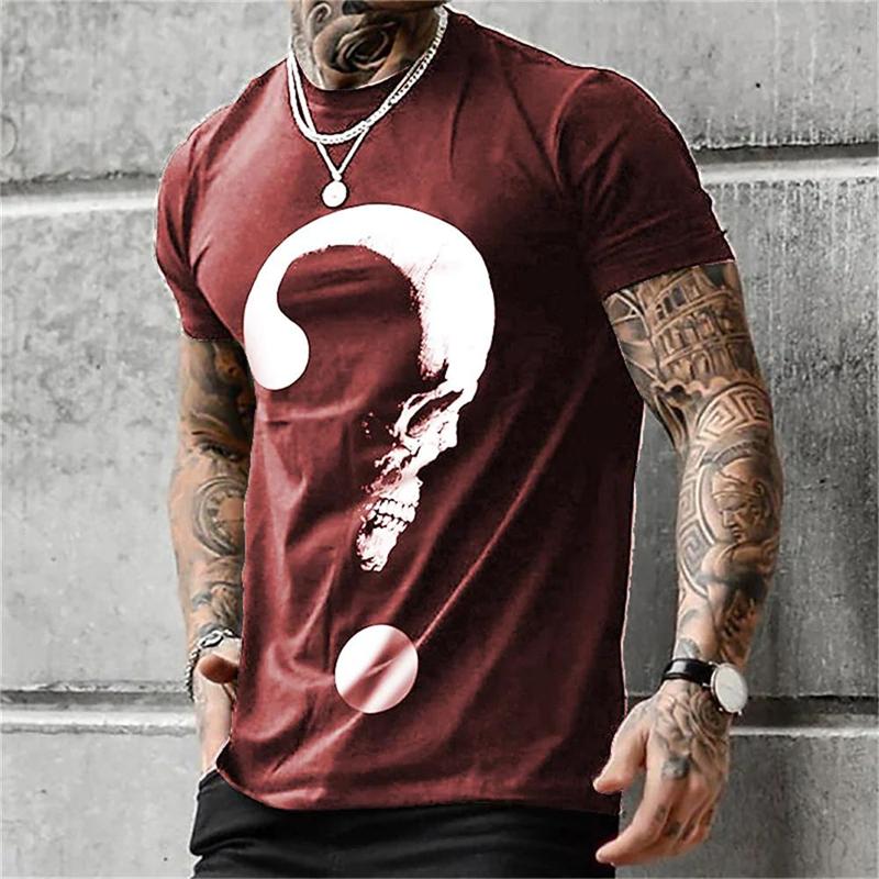 Summer Round Neck 3D Horror Skull Graphics Print Top Fashionable Casual Short Sleeved Men's T-shirts