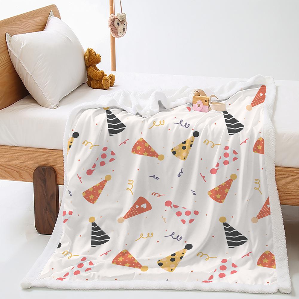 2D Digital Printed Cover Blanket Birthday Cake Blessing Thickened Lamb Fleece Crystal Fleece Blanket