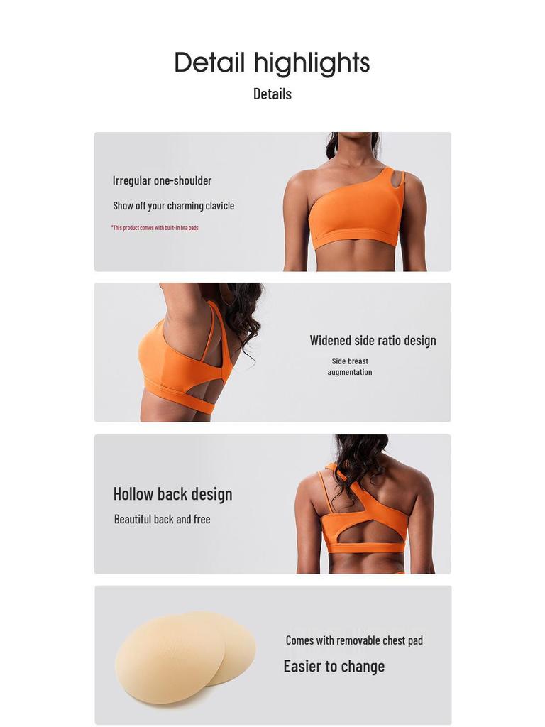 Damen Europäischer & Amerikanischer Elastischer Sport-BH: One-Shoulder Yoga & Fitness Rücken-Detail Weste