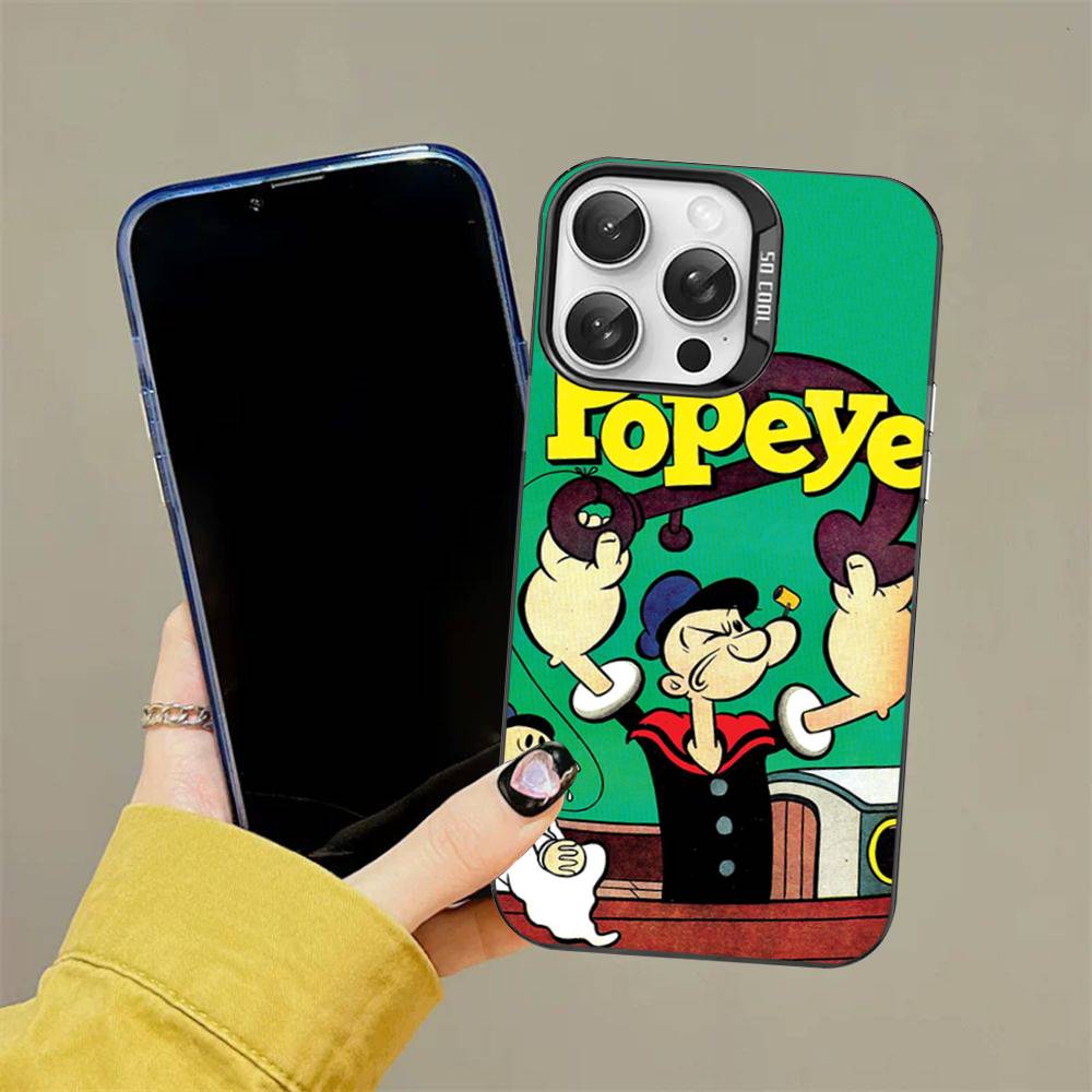 Classic P-Popeye Comics Animation Phone Case Color Silver Shell For lPhone 17 16 16e 15 14 13 12 11 Pro Max Plus