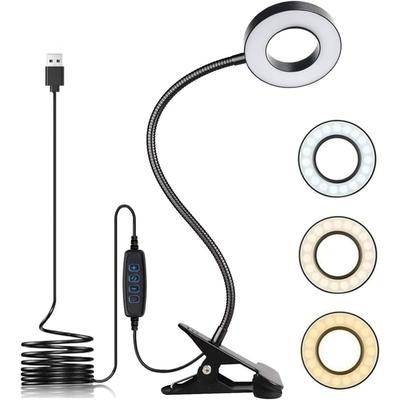 USB LED Desk Lamp Clip On Light, 3 Light Mode 10 Dimmable Brightness Eye Caring Book Adjustable for Reading Studying Working Video Conference Lighting