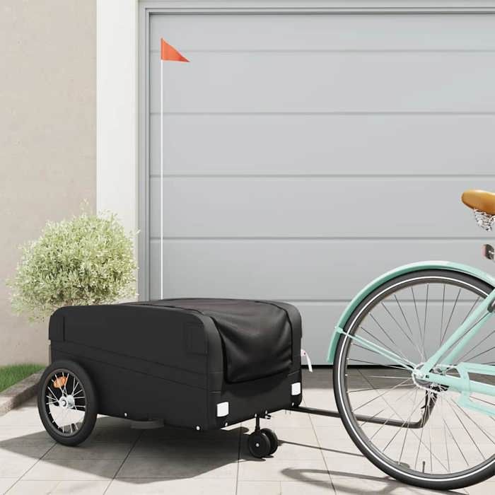 VidaXL Bicycle Trailer, Transport Cart with Safety Flag, Bicycle Stroller with Wheels and Hitch, 94073