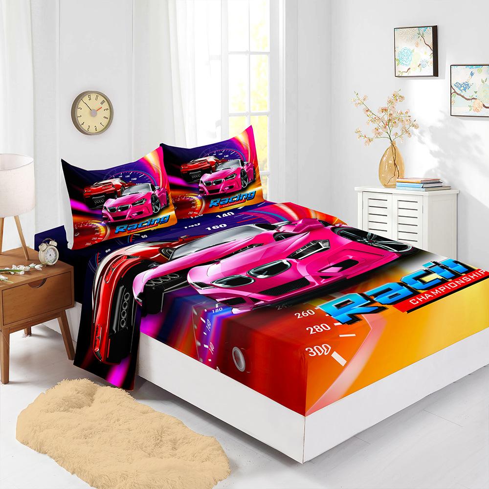 Mattress Four-Piece Car Racing Bed Sheet Kit Digital Printing Mattress Protective Cover