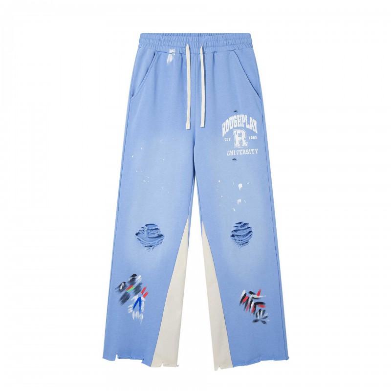 Roughplay Streetwear Pants Mens Loose Fit Distressed Washed Drawstring Trousers