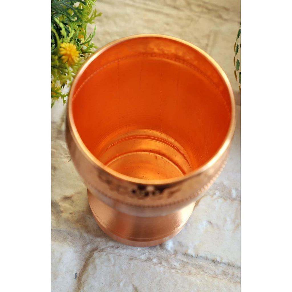 Pure Copper Glass with Half Lecquer Hammered Design, Water Drinkware & Health Benefit, Hotel Restaurant, Volume:- 400 ML,