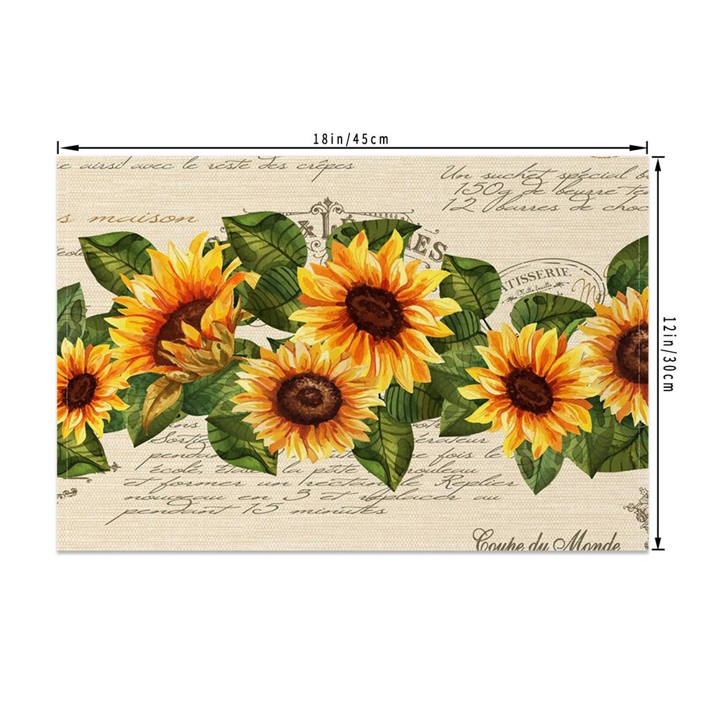 Sonnenblumen-Tischsets Lebhaft Gelb Floral Tischsets Sommer Küchen-Dekor Waschbar Hitzebeständig Perfekt für Esszimmer Cafe Party