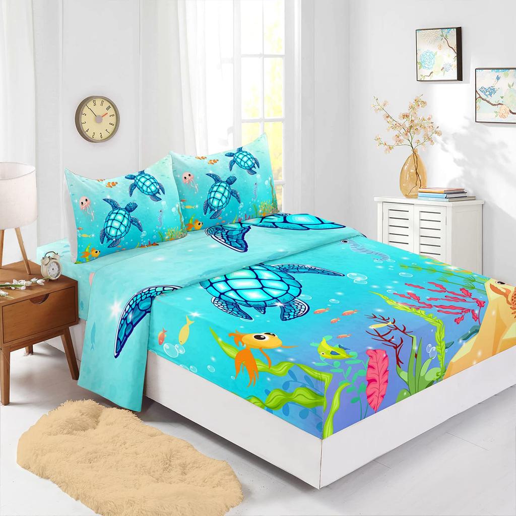 Ocean Beach Turtle Pattern Sheet Four-Piece Bedding Set Bedroom Dormitory Bedding Decoration